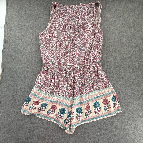 American Eagle Floral Romper Shorts Sleeveless Large Relaxed Fit Cotton &Viscose - Picture 7 of 16